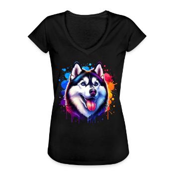 Chien de traîneau motif husky - T-shirt vintage Femme - noir - Devant - Danielle (179cm)