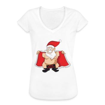 Merry Christmas Nackter Weihnachtsmann Geschenk - Frauen Vintage T-Shirt - Schwarz - Vorne - Danielle (179cm)