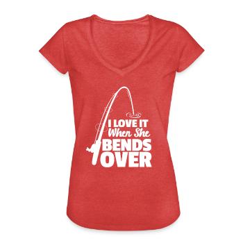 pêcheur à la ligne - T-shirt vintage Femme - rouge chiné - Devant - Danielle (179cm)