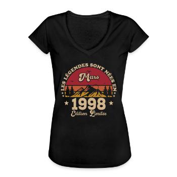 März 1998 Jubiläum 1998 Retro 1998 März - Frauen Vintage T-Shirt - Schwarz - Vorne - Danielle (179cm)