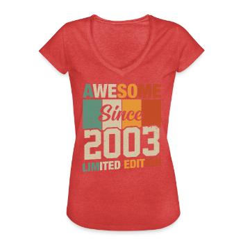 Millésime Anniversaire 20/21 ans - T-shirt vintage Femme - rouge chiné - Devant - Danielle (179cm)