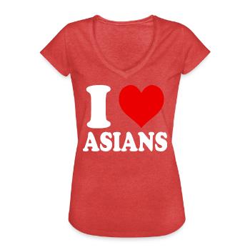 I Love Asian Heart Funny Witty - Women's Vintage T-Shirt - heather red - Front - Danielle (179cm)