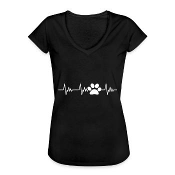 Pfote Herzschlag Ekg Hund - Frauen Vintage T-Shirt - Schwarz - Vorne - Danielle (179cm)