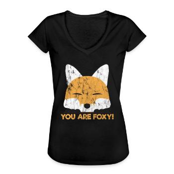 Animaux Vous êtes Foxy! - T-shirt vintage Femme - noir - Devant - Danielle (179cm)