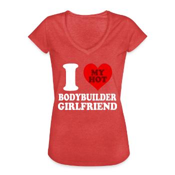 I Love My Bodybuilder Girlfriend Funny Heart - Women's Vintage T-Shirt - heather red - Front - Danielle (179cm)