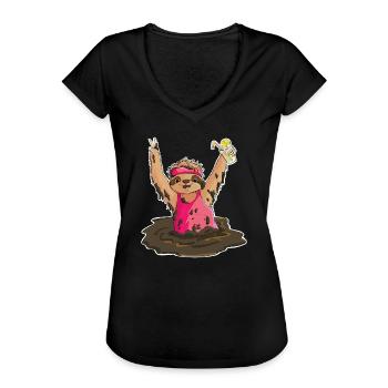 Mud Run Faultier - Frauen Vintage T-Shirt - Schwarz - Vorne - Danielle (179cm)