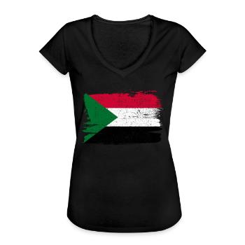 Drapeau du Soudan drapeau paix Vintage - T-shirt vintage Femme - noir - Devant - Danielle (179cm)