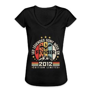 les légendes sont née en Février 2012 - T-shirt vintage Femme - noir - Devant - Danielle (179cm)