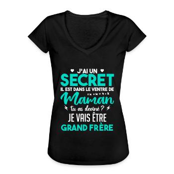 J'ai Un Secret | Je Vais être Grand-frère - T-shirt vintage Femme - noir - Devant - Danielle (179cm)