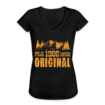 Syntymäpäivälahja 1986 - 1986 - Naisten vintage t-paita - musta - Edestä - Danielle (179cm)