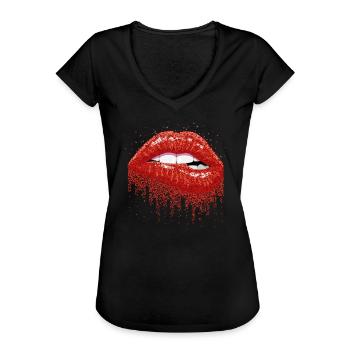 Bouche Baiser lèvres Rouge à lèvres Dents - T-shirt vintage Femme - noir - Devant - Danielle (179cm)