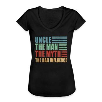 Uncle Man Myth Bad Influence Onkel Taufpate Geburt - Frauen Vintage T-Shirt - Schwarz - Vorne - Danielle (179cm)