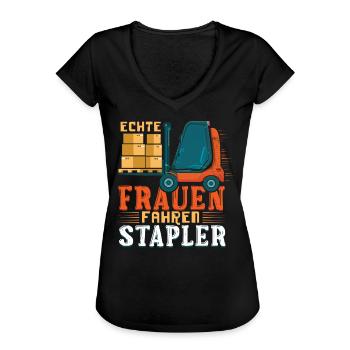 Echte Frauen Fahren Stapler Lustiges Staplerfahrer - Frauen Vintage T-Shirt - Schwarz - Vorne - Danielle (179cm)