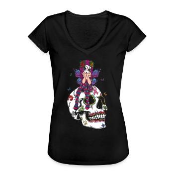 Fairy Floral Halloween Muertos Day Of Dead Sugar - Frauen Vintage T-Shirt - Schwarz - Vorne - Danielle (179cm)