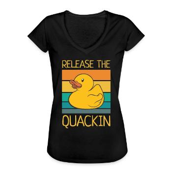 Release The Quackin Rubber Duck Yellow Retro Ducky - Frauen Vintage T-Shirt - Schwarz - Vorne - Danielle (179cm)