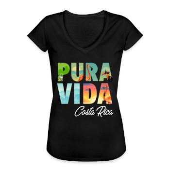 Pura Vida Costa Rica Papagei Tropischer Jungle - Frauen Vintage T-Shirt - Schwarz - Vorne - Danielle (179cm)