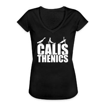 Calisthenics Trainingsoutfit Eigengewicht Workout - Frauen Vintage T-Shirt - Schwarz - Vorne - Danielle (179cm)
