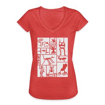 Nazca Lines | Ancient Astronaut Peru Geoglyphs - Women's Vintage T-Shirt - heather red - Front - Danielle (179cm)