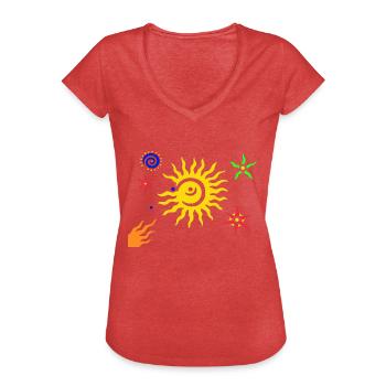 Universum - Frauen Vintage T-Shirt - Rot meliert - Vorne - Danielle (179cm)