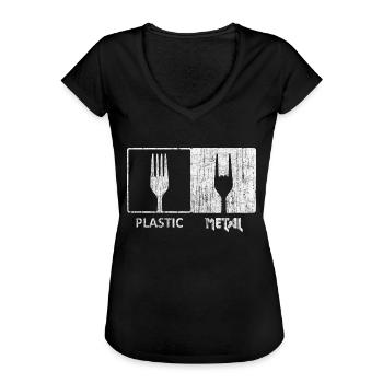 Plastic Metal Rock Auf LustigWitziger Musik - Frauen Vintage T-Shirt - Schwarz - Vorne - Danielle (179cm)