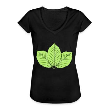 3 leaves beech leaf tree plant shape clip art d - Women's Vintage T-Shirt - black - Front - Danielle (179cm)