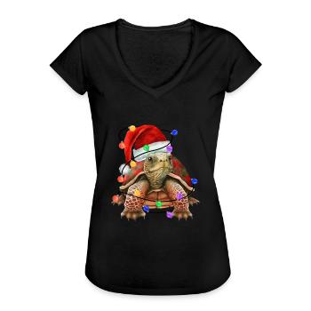 Schildkröte mit Weihnachtmütze und Lichter - Frauen Vintage T-Shirt - Schwarz - Vorne