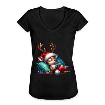 Renne Noël douillet - T-shirt vintage Femme - noir - Devant - Danielle (179cm)