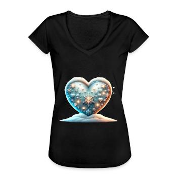 Herz Weihnachten Schneeflocke Glitzer Winter - Frauen Vintage T-Shirt - Schwarz - Vorne - Danielle (179cm)