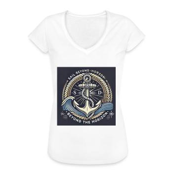 Au-delà de l’horizon Ancre maritime motif intemporel - T-shirt vintage Femme - noir - Devant - Danielle (179cm)