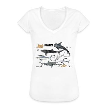 Haie der Welt: Wal, Heringsfisch, Kaiserfisch - Frauen Vintage T-Shirt - Schwarz - Vorne - Danielle (179cm)