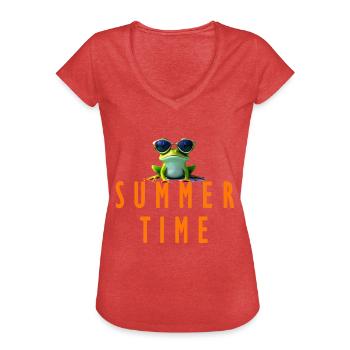 frog summer time - Frauen Vintage T-Shirt - Rot meliert - Vorne - Danielle (179cm)
