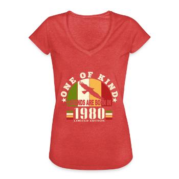 Legend Born 1980 anniversaire 44 ans - T-shirt vintage Femme - rouge chiné - Devant - Danielle (179cm)