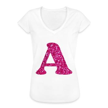 Buchstabe A Rosa Glitzer - Frauen Vintage T-Shirt - Schwarz - Vorne - Danielle (179cm)