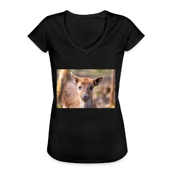 Fallow Deer (in german Damwild or Damhirsch) Dama - Women's Vintage T-Shirt - black - Front - Danielle (179cm)