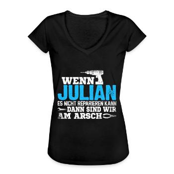 JULIAN - kann es reparieren - Frauen Vintage T-Shirt - Schwarz - Vorne - Danielle (179cm)