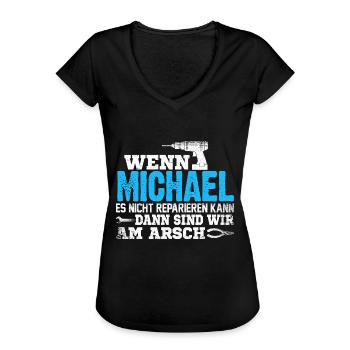 MICHAEL - kann es reparieren - Frauen Vintage T-Shirt - Schwarz - Vorne - Danielle (179cm)
