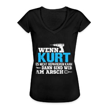 KURT - kann es reparieren - Frauen Vintage T-Shirt - Schwarz - Vorne - Danielle (179cm)