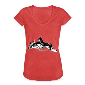 Château de Wernigerode - T-shirt vintage Femme - rouge chiné - Devant - Danielle (179cm)