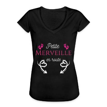 Grossesse annonce Maternité cadeau femme enceinte - T-shirt vintage Femme - noir - Devant - Danielle (179cm)