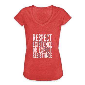 Respecter l’existence ou s’attendre à une résistance - T-shirt vintage Femme - rouge chiné - Devant - Danielle (179cm)