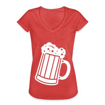 Chope de bière bière alcool Cheers - T-shirt vintage Femme - rouge chiné - Devant - Danielle (179cm)