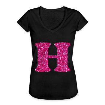 Buchstabe h rosa glitzernd - Frauen Vintage T-Shirt - Schwarz - Vorne - Danielle (179cm)
