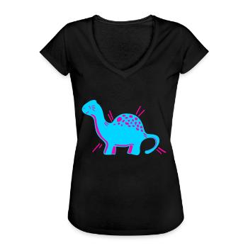 Dino Dinosaurier niedlich süß cartoon comic Pink - Frauen Vintage T-Shirt - Schwarz - Vorne - Danielle (179cm)
