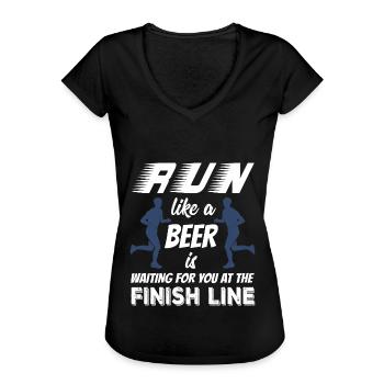 Funny Run Like There's Beer at Finish Line T-shirt - Women's Vintage T-Shirt - black - Front