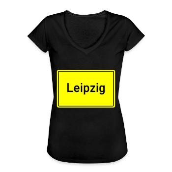 ortsschild leipzig - Frauen Vintage T-Shirt - Schwarz - Vorne - Danielle (179cm)
