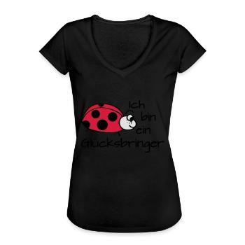 Marienkäfer "Ich bin ein Glücksbringer" - Frauen Vintage T-Shirt - Schwarz - Vorne