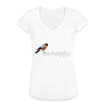 Gimpel Be Happy Vogel Optimist Fröhlich Garten - Frauen Vintage T-Shirt - Schwarz - Vorne - Danielle (179cm)