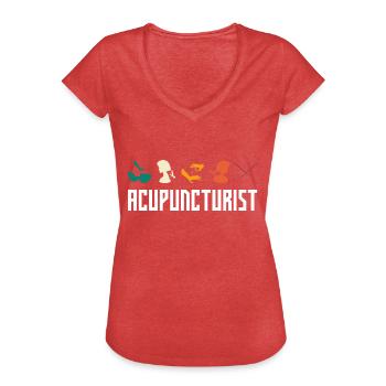 Acupuncture Acupuncture Acupuncture Aiguilles - T-shirt vintage Femme - rouge chiné - Devant - Danielle (179cm)