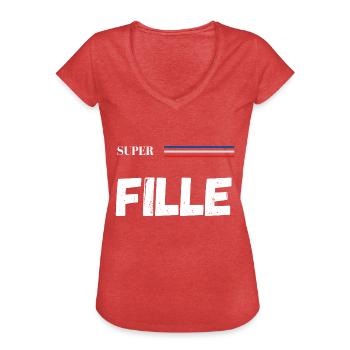 super fille - t-shirt assorti - T-shirt vintage Femme - rouge chiné - Devant - Danielle (179cm)