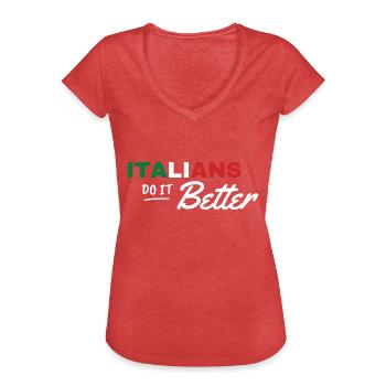 LES ITALIENS LE FONT MIEUX - T-shirt vintage Femme - rouge chiné - Devant - Danielle (179cm)